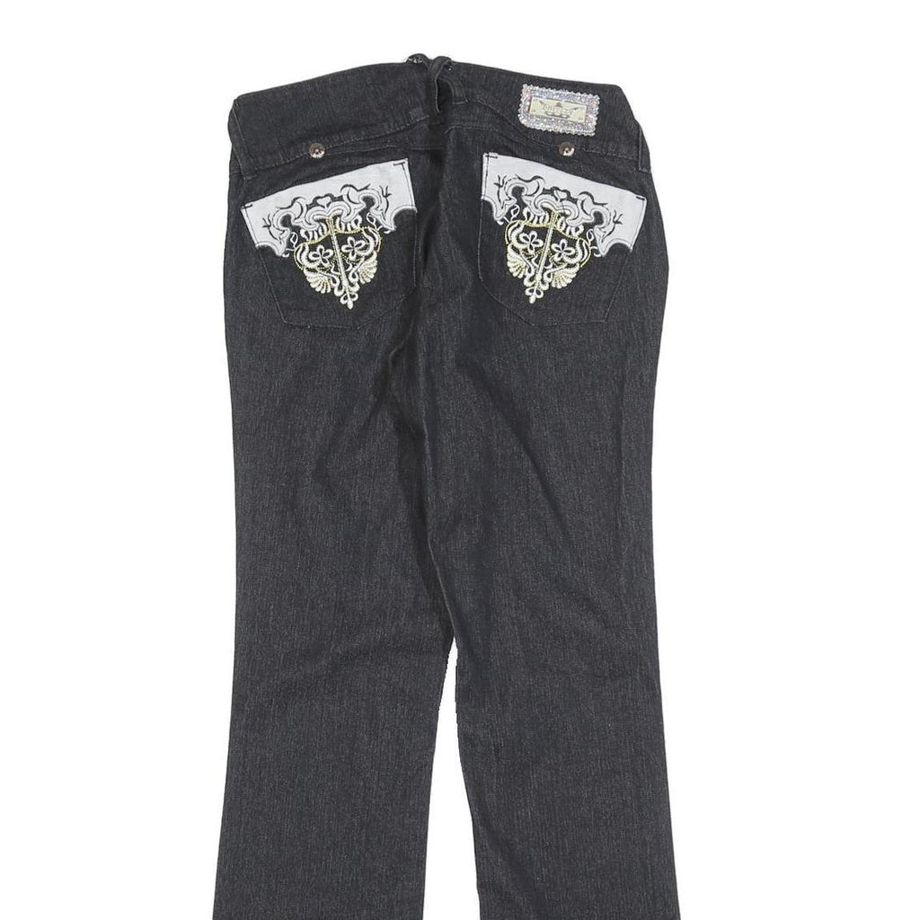 BRITZZY Womens Jeans Black Slim Straight Denim W28 L30 Embroidered Pockets