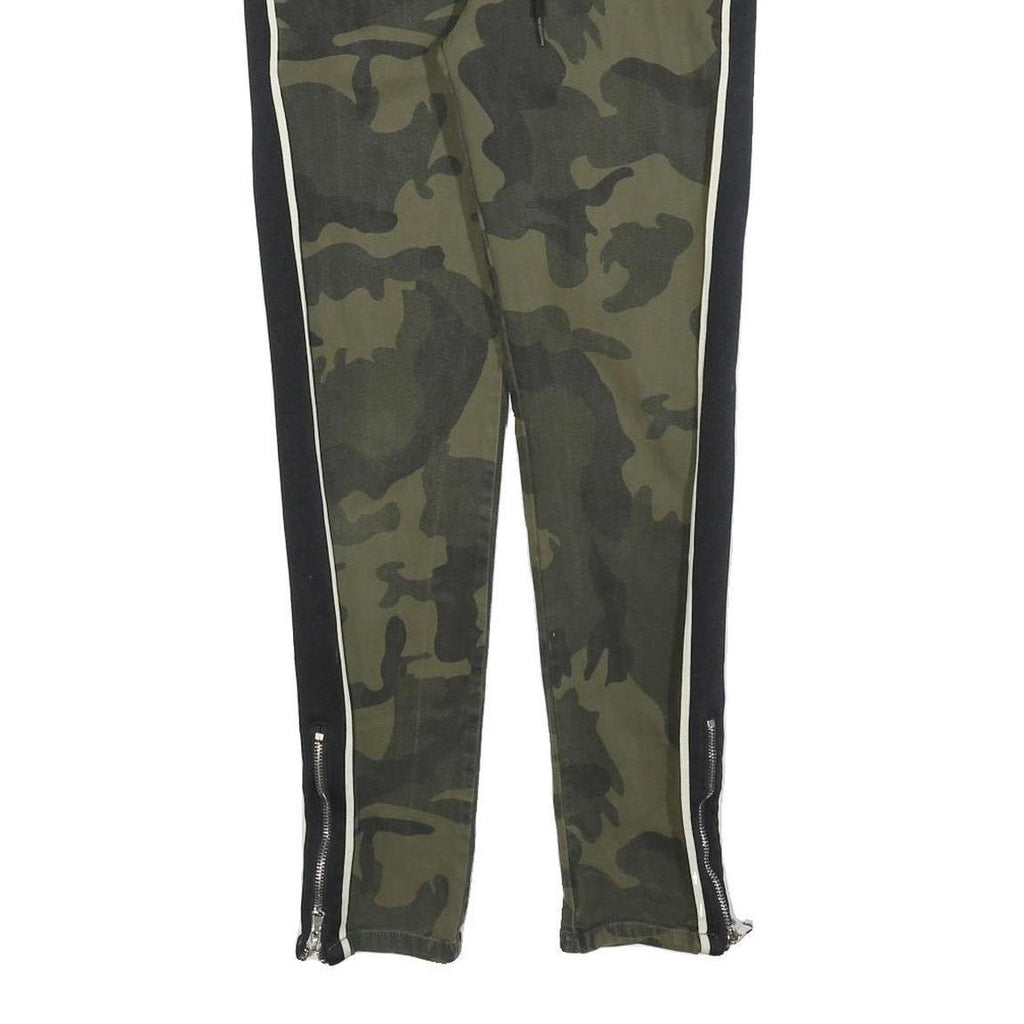 JOHN H Mens Cotton Blend Green Camouflage Slim Drawstring Trousers W28 L28