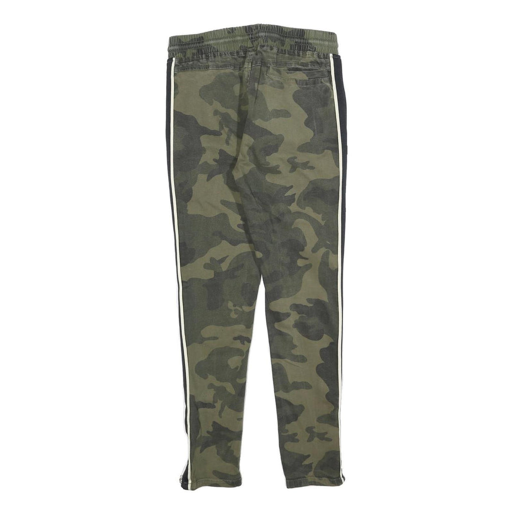 JOHN H Mens Cotton Blend Green Camouflage Slim Drawstring Trousers W28 L28