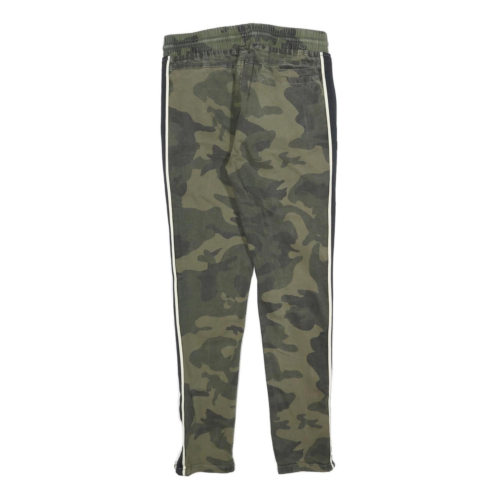 JOHN H Mens Cotton Blend Green Camouflage Slim Drawstring Trousers W28 L28