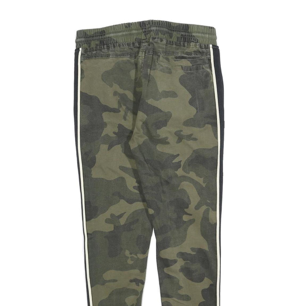 JOHN H Mens Cotton Blend Green Camouflage Slim Drawstring Trousers W28 L28