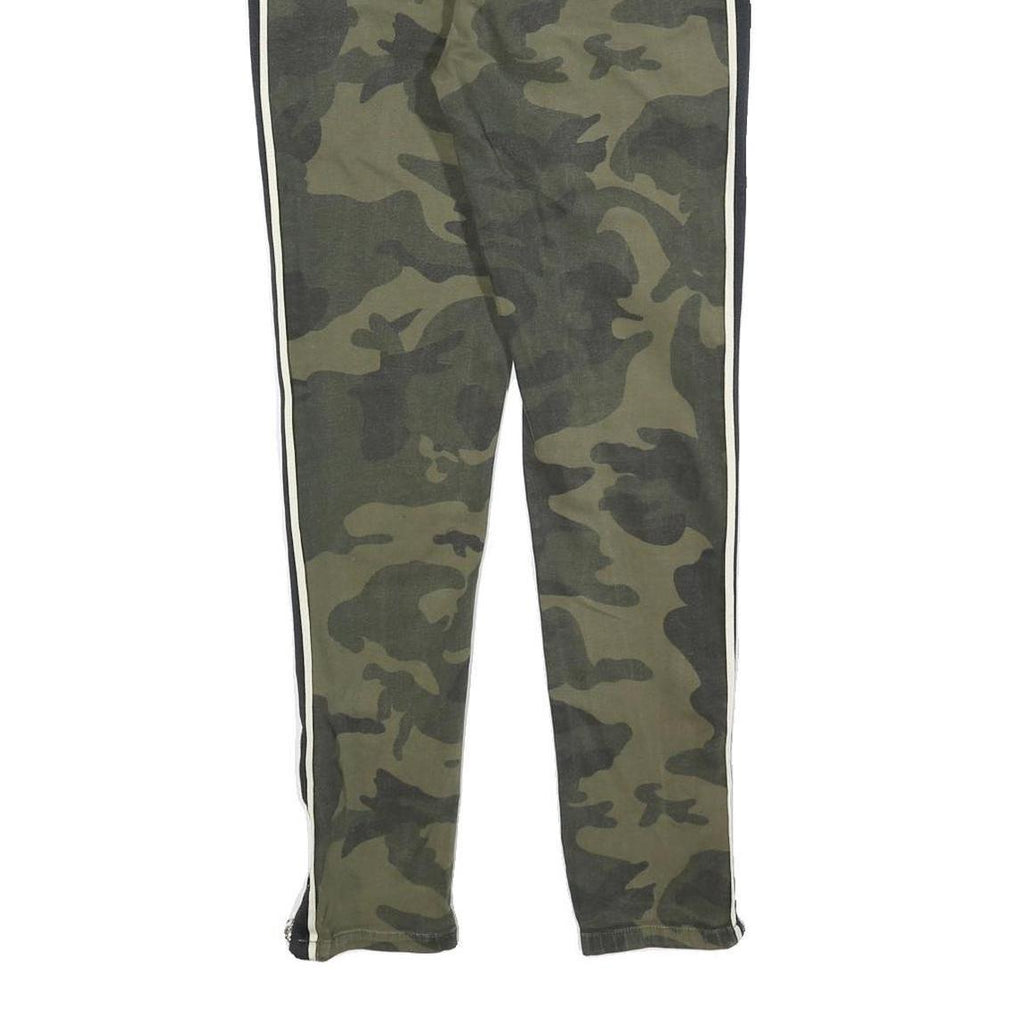 JOHN H Mens Cotton Blend Green Camouflage Slim Drawstring Trousers W28 L28