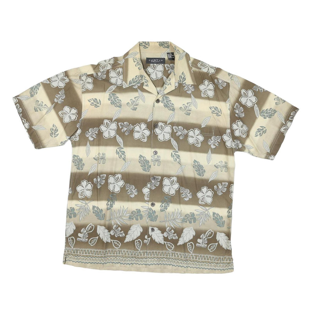 CACTUS Mens Beige & Cream Floral Print Short Sleeve Shirt M Casual Summer