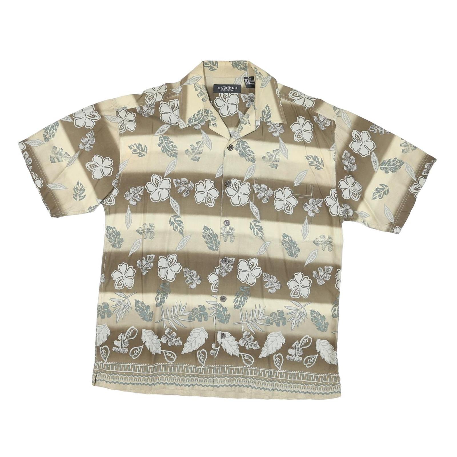 CACTUS Mens Beige & Cream Floral Print Short Sleeve Shirt M Casual Summer