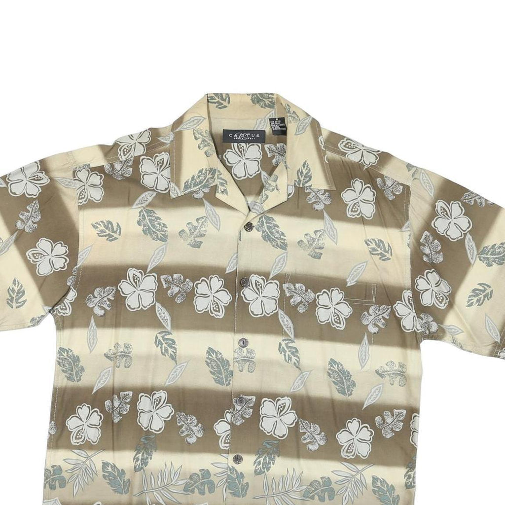 CACTUS Mens Beige & Cream Floral Print Short Sleeve Shirt M Casual Summer