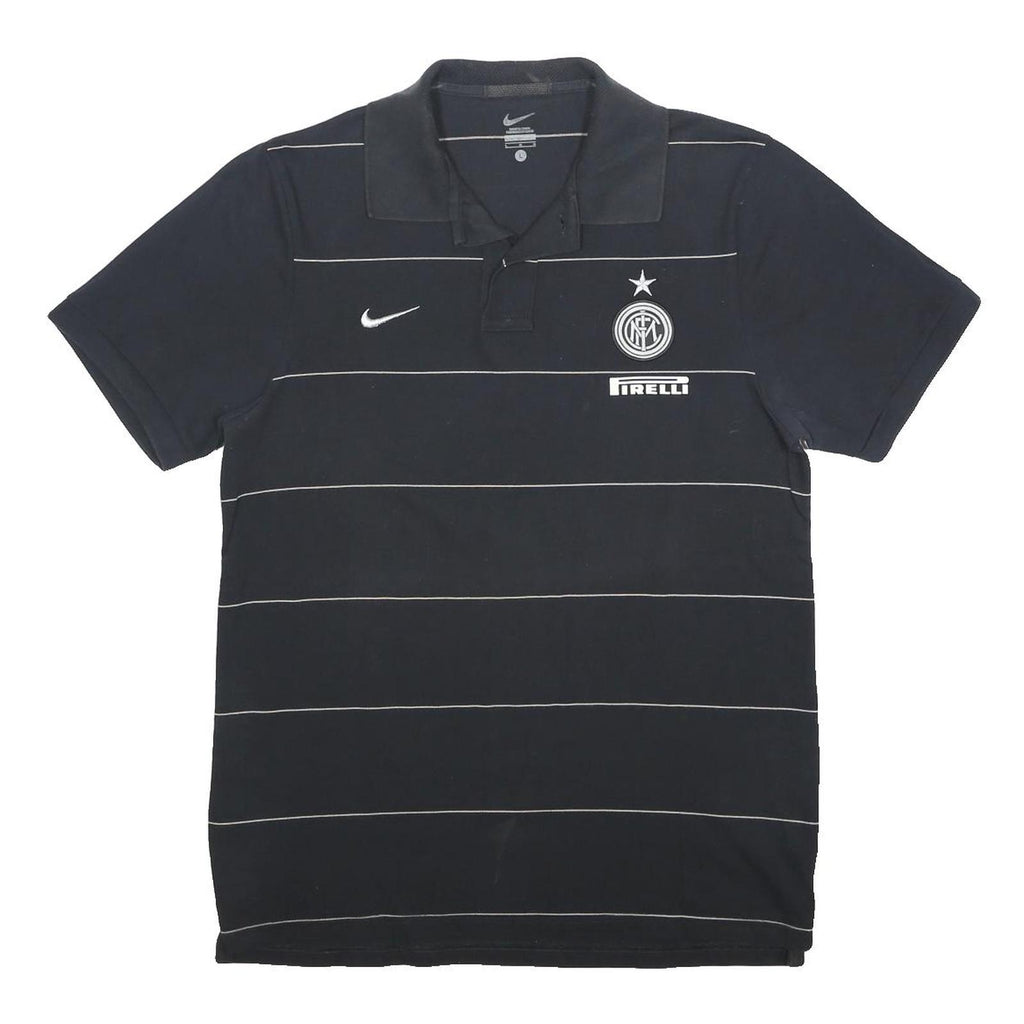 NIKE Mens Black Polo Shirt L Cotton Football Club Badge Short Sleeve Basic
