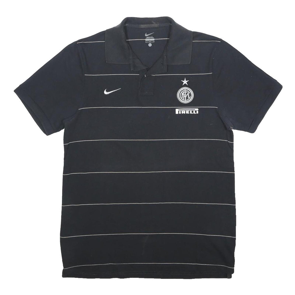 NIKE Mens Black Polo Shirt L Cotton Football Club Badge Short Sleeve Basic