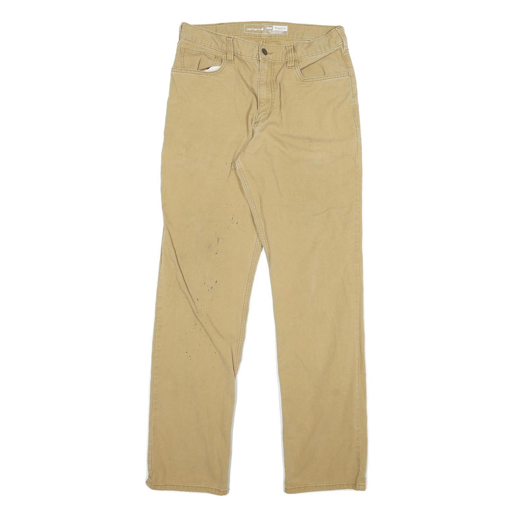CARHARTT Mens Cotton Blend Beige Relaxed Straight Trousers W30 L33 Workwear