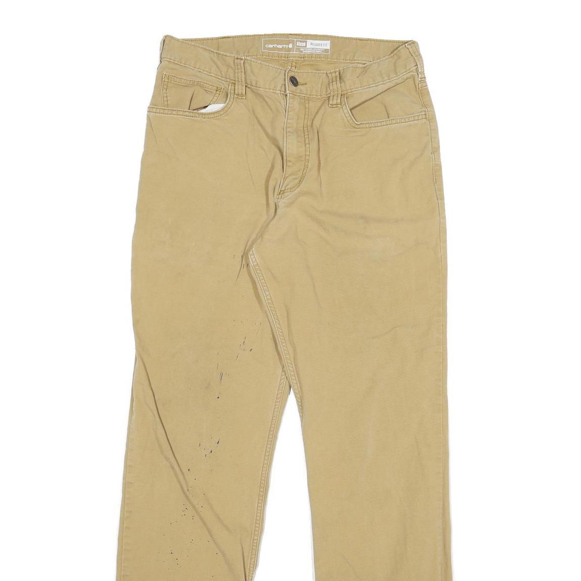 CARHARTT Mens Cotton Blend Beige Relaxed Straight Trousers W30 L33 Workwear