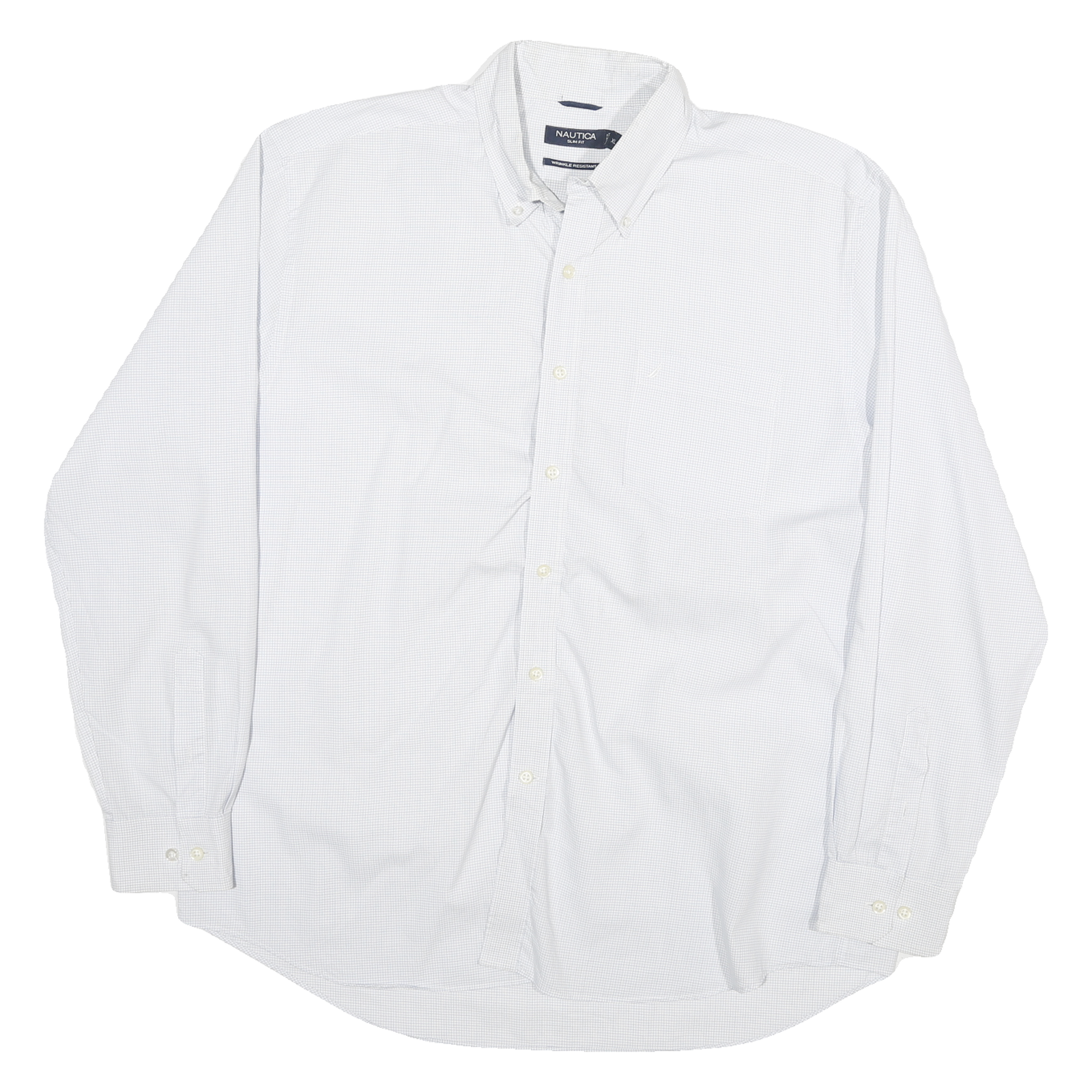 NAUTICA Mens White Blue Check Cotton Blend Shirt XL Button Down Long Sleeve