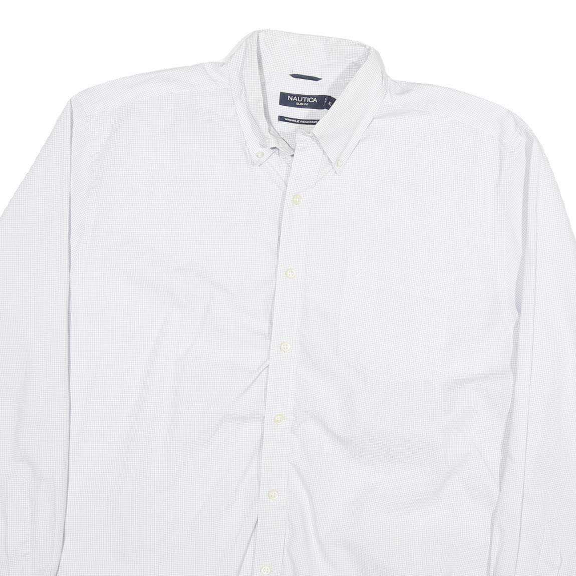 NAUTICA Mens White Blue Check Cotton Blend Shirt XL Button Down Long Sleeve