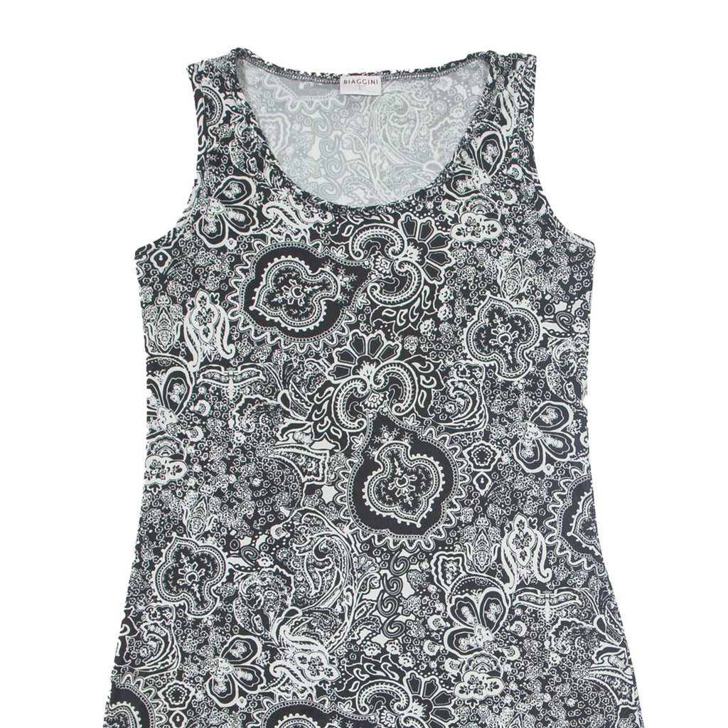 BIAGGINI Womens Tank Dress Black Paisley Sleeveless Knee Length L