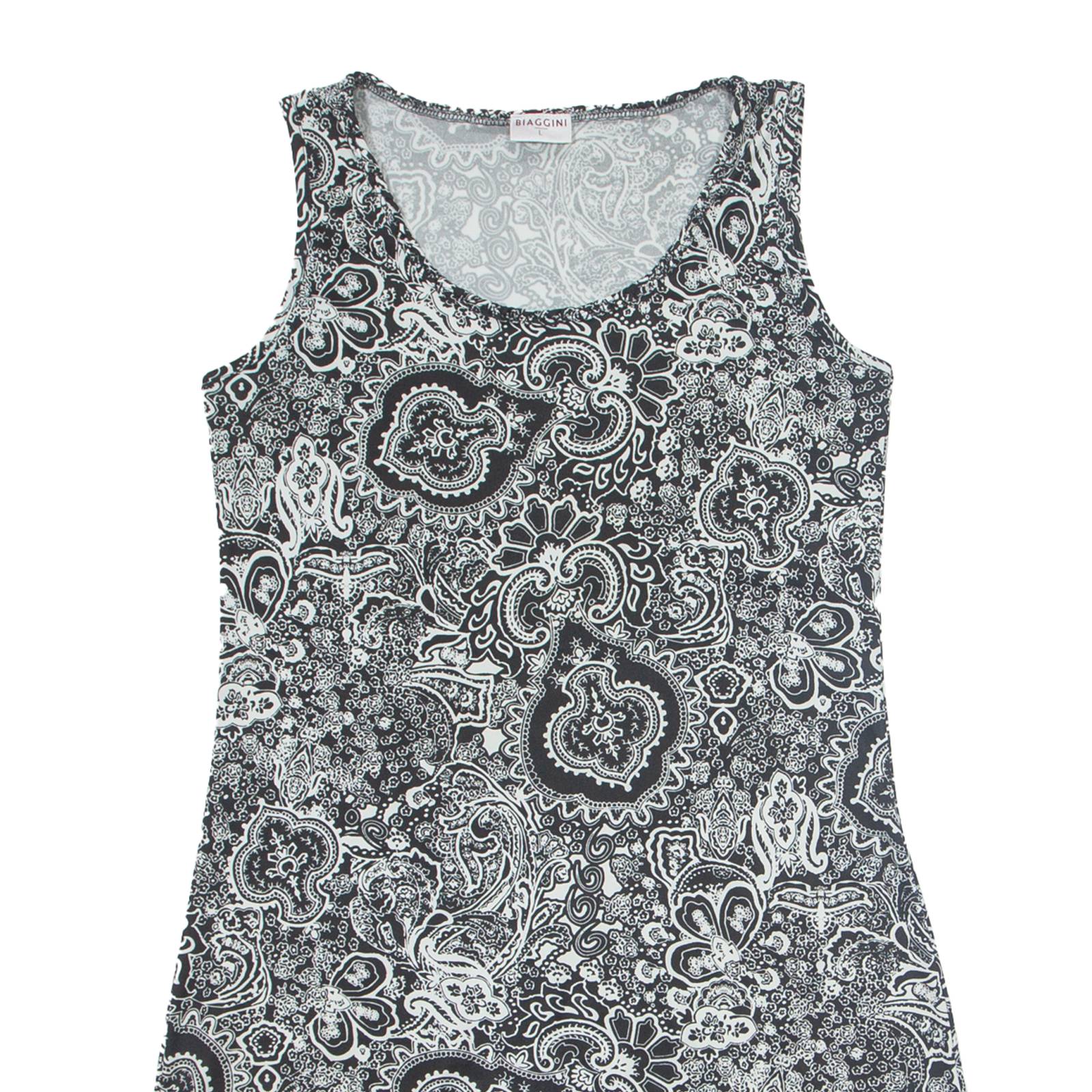 BIAGGINI Womens Tank Dress Black Paisley Sleeveless Knee Length L