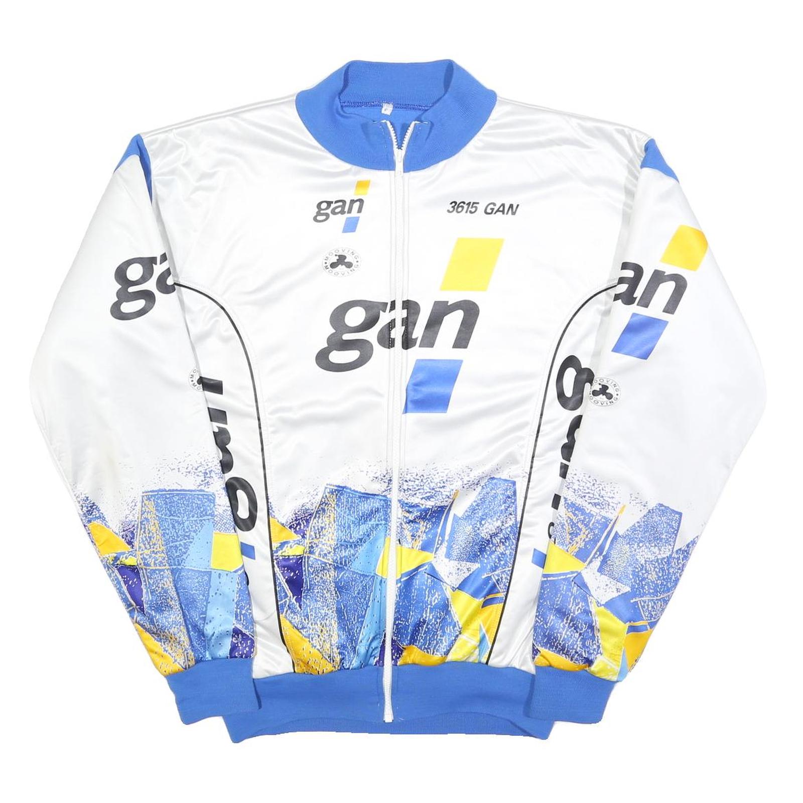 Mens White & Blue Graphic Polyester Blend Zip Jacket L Sports Style