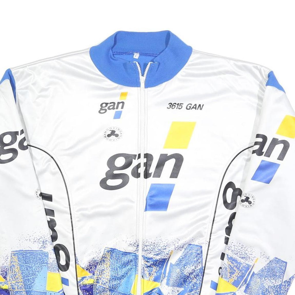 Mens White & Blue Graphic Polyester Blend Zip Jacket L Sports Style