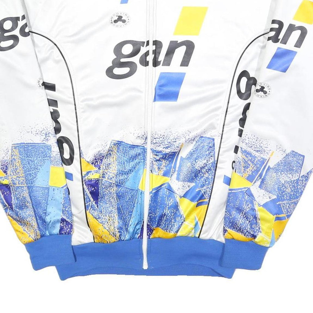 Mens White & Blue Graphic Polyester Blend Zip Jacket L Sports Style