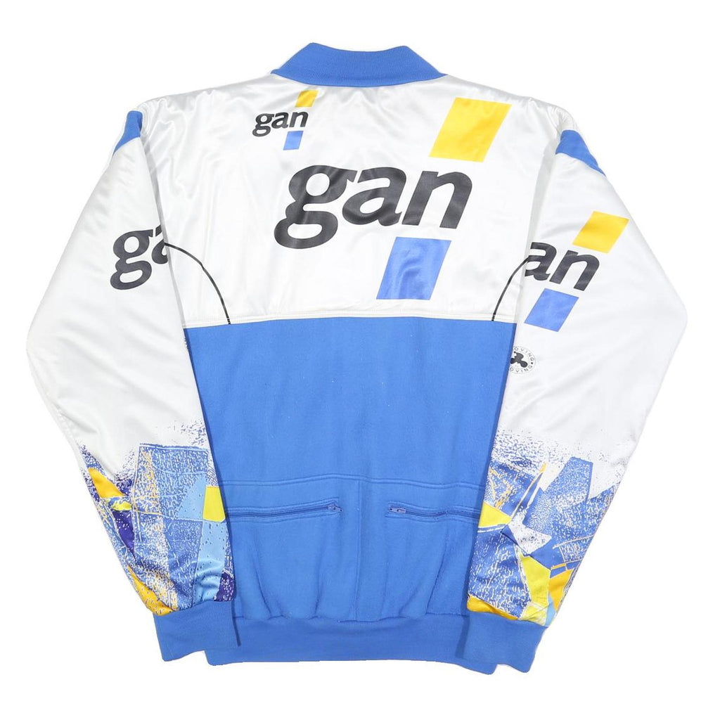 Mens White & Blue Graphic Polyester Blend Zip Jacket L Sports Style