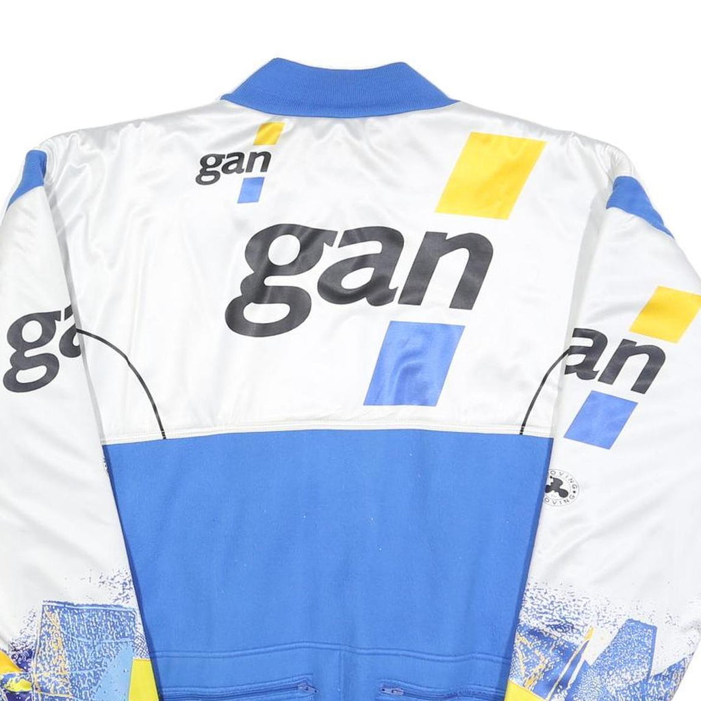 Mens White & Blue Graphic Polyester Blend Zip Jacket L Sports Style