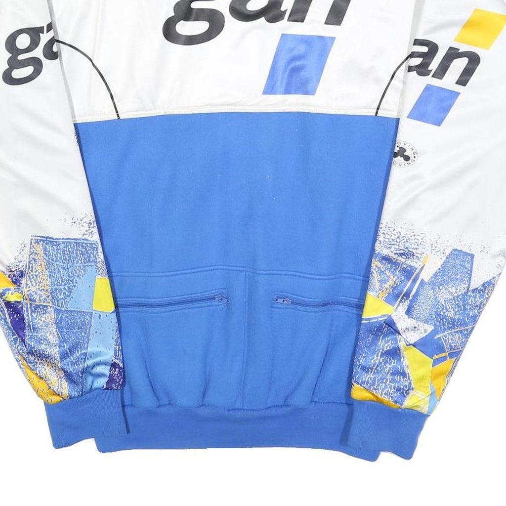 Mens White & Blue Graphic Polyester Blend Zip Jacket L Sports Style