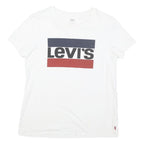 LEVI'S Womens White Cotton Blend Graphic T-Shirt S Short Sleeve Crew Neck