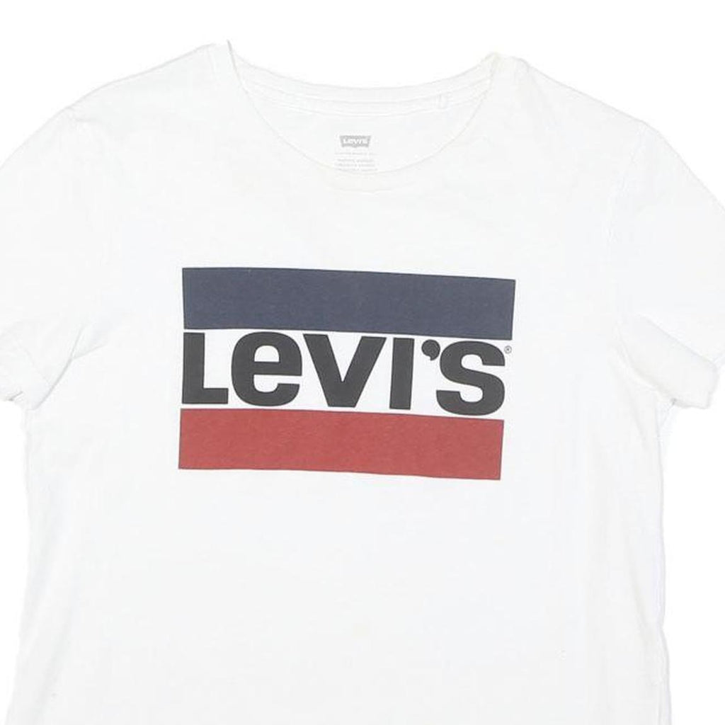 LEVI'S Womens White Cotton Blend Graphic T-Shirt S Short Sleeve Crew Neck