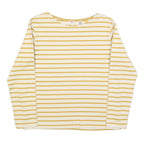 LEVI'S Womens White & Yellow Striped Basic Top Long Sleeve Round Neck S Cotton