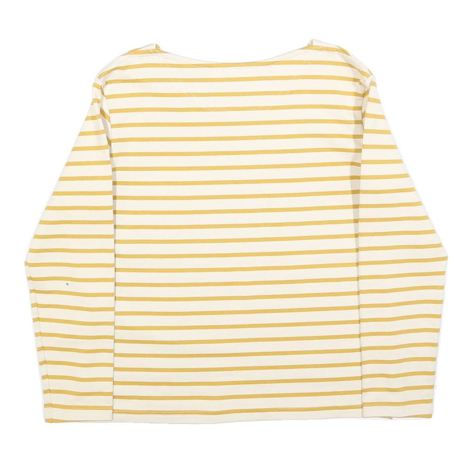 LEVI'S Womens White & Yellow Striped Basic Top Long Sleeve Round Neck S Cotton