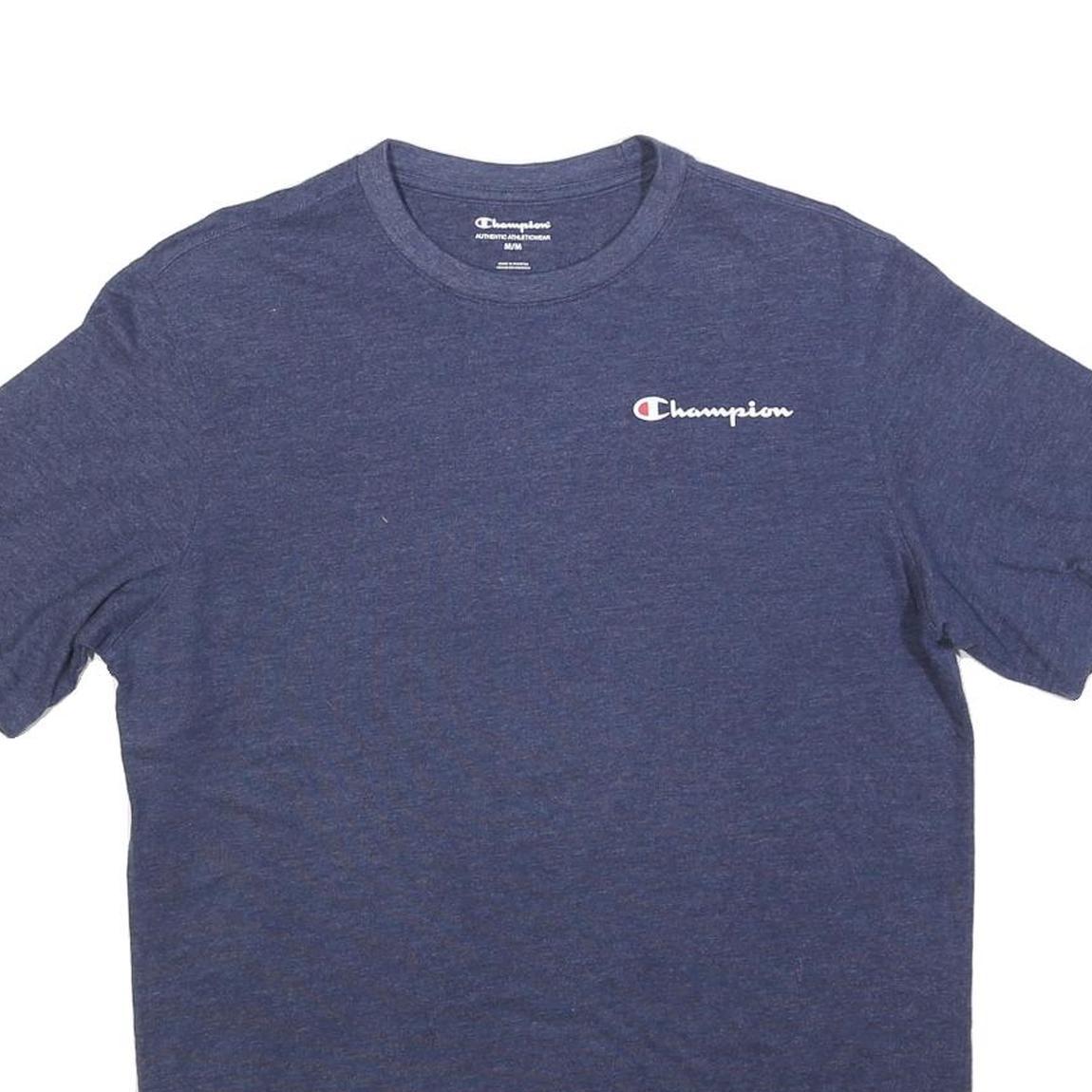 CHAMPION Mens Blue Jersey T-Shirt M Short Sleeve Crew Neck Branded Logo Comfort