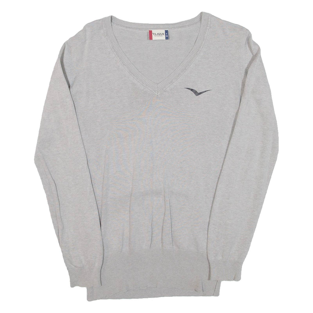 CLIQUE Womens Jumper Grey V-Neck Tight Knit S