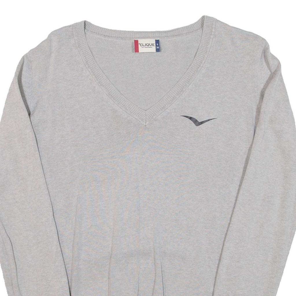 CLIQUE Womens Jumper Grey V-Neck Tight Knit S