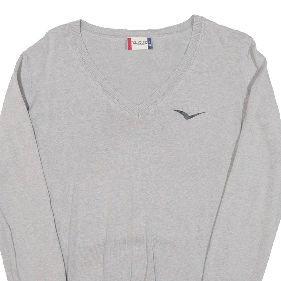CLIQUE Womens Jumper Grey V-Neck Tight Knit S