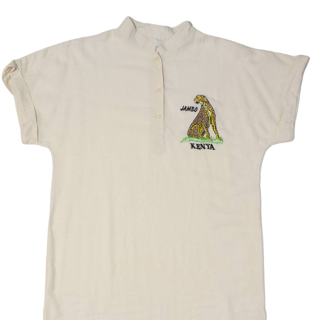 JAMBO Womens Shirt Dress Cream Short Sleeve Midi M
