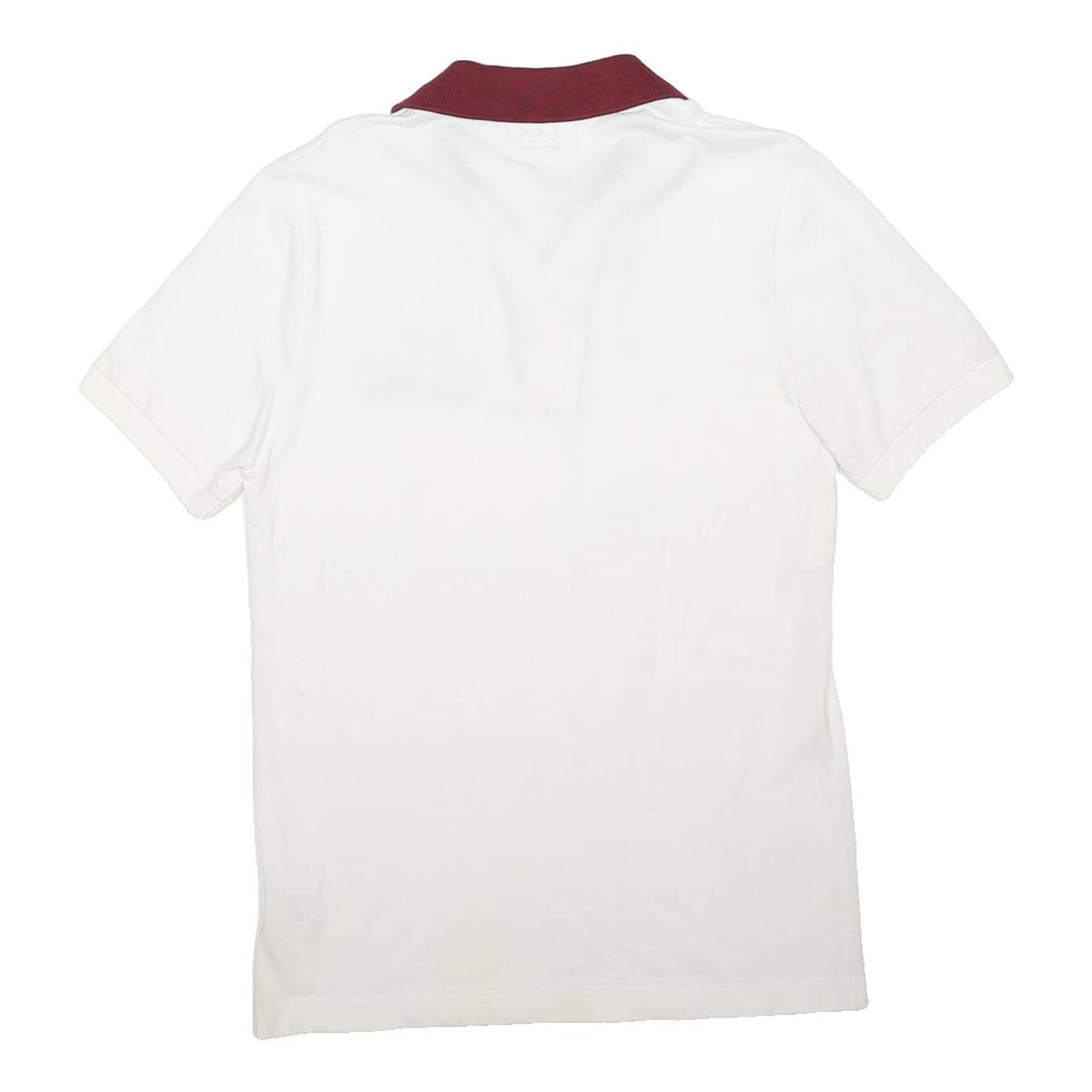 LACOSTE Mens White & Burgundy Polo Shirt M Cotton Blend Short Sleeve Basic