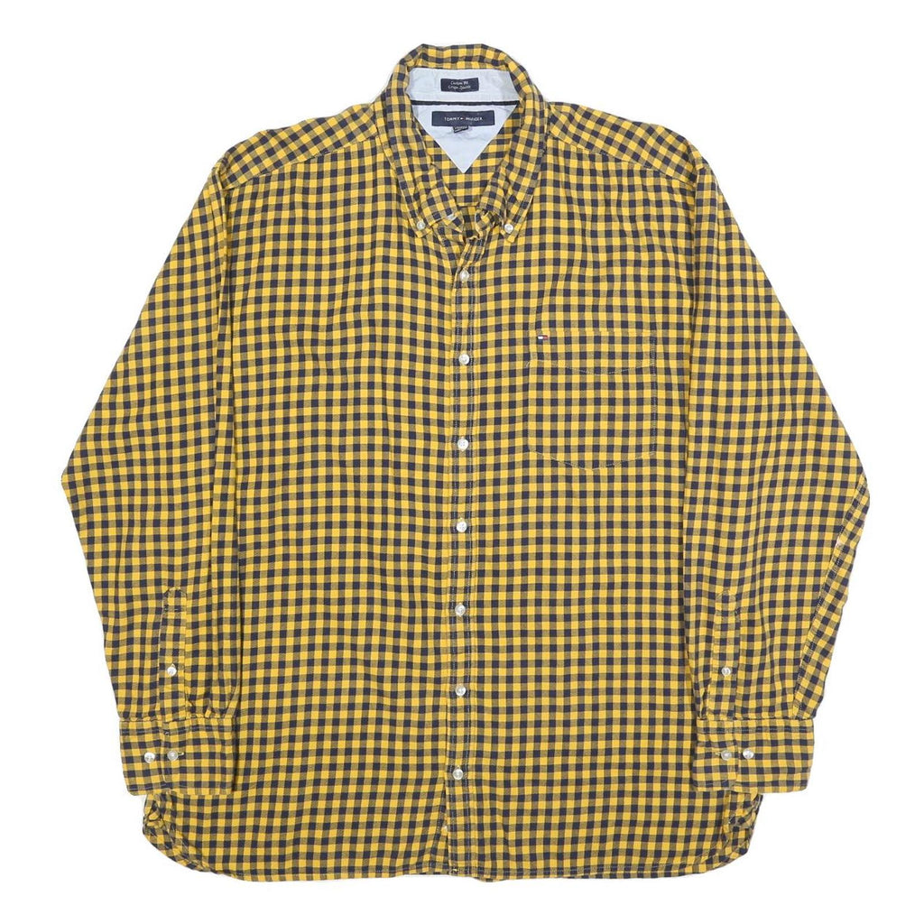 TOMMY HILFIGER Mens Yellow & Black Check Shirt 2XL Button Down Collar Cotton