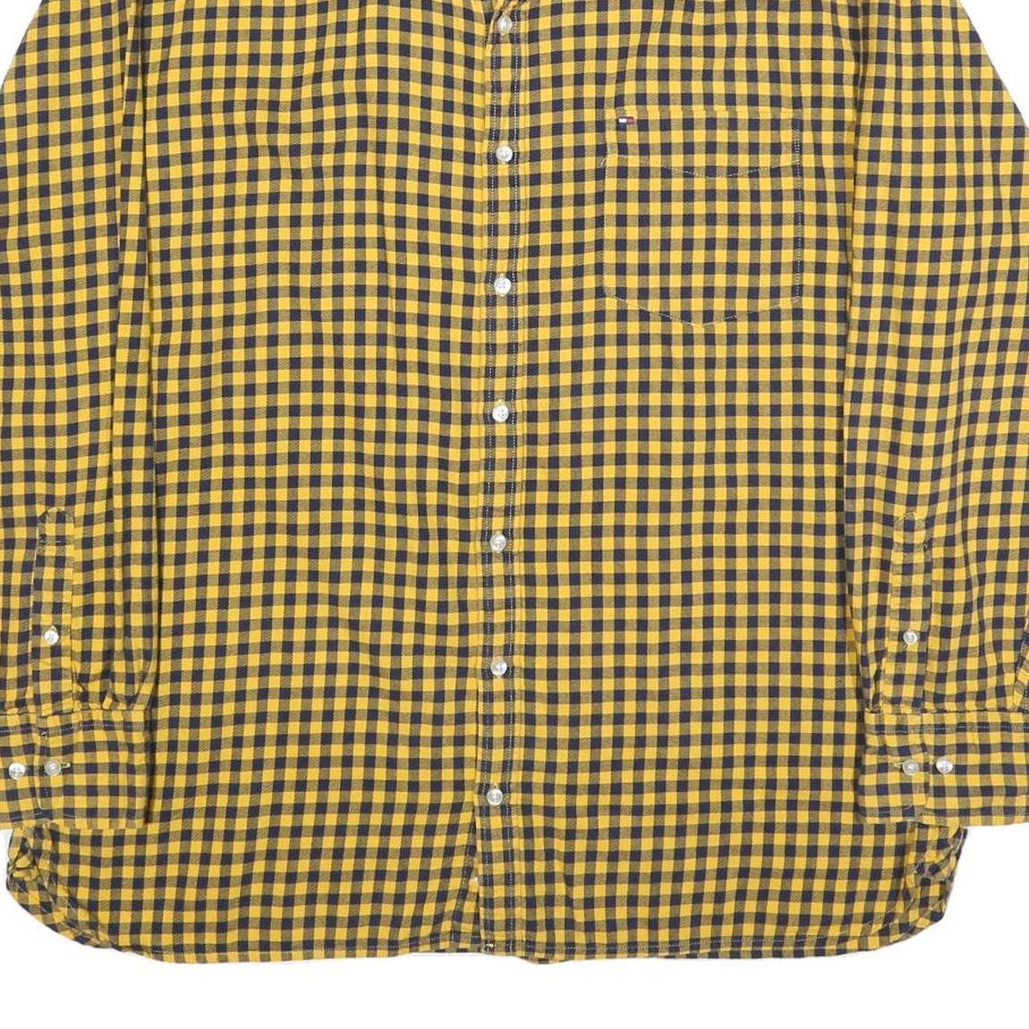 TOMMY HILFIGER Mens Yellow & Black Check Shirt 2XL Button Down Collar Cotton