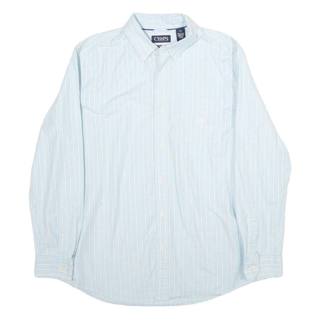 CHAPS Mens Blue & White Striped Shirt L Button-Down Collar Long Sleeve Formal