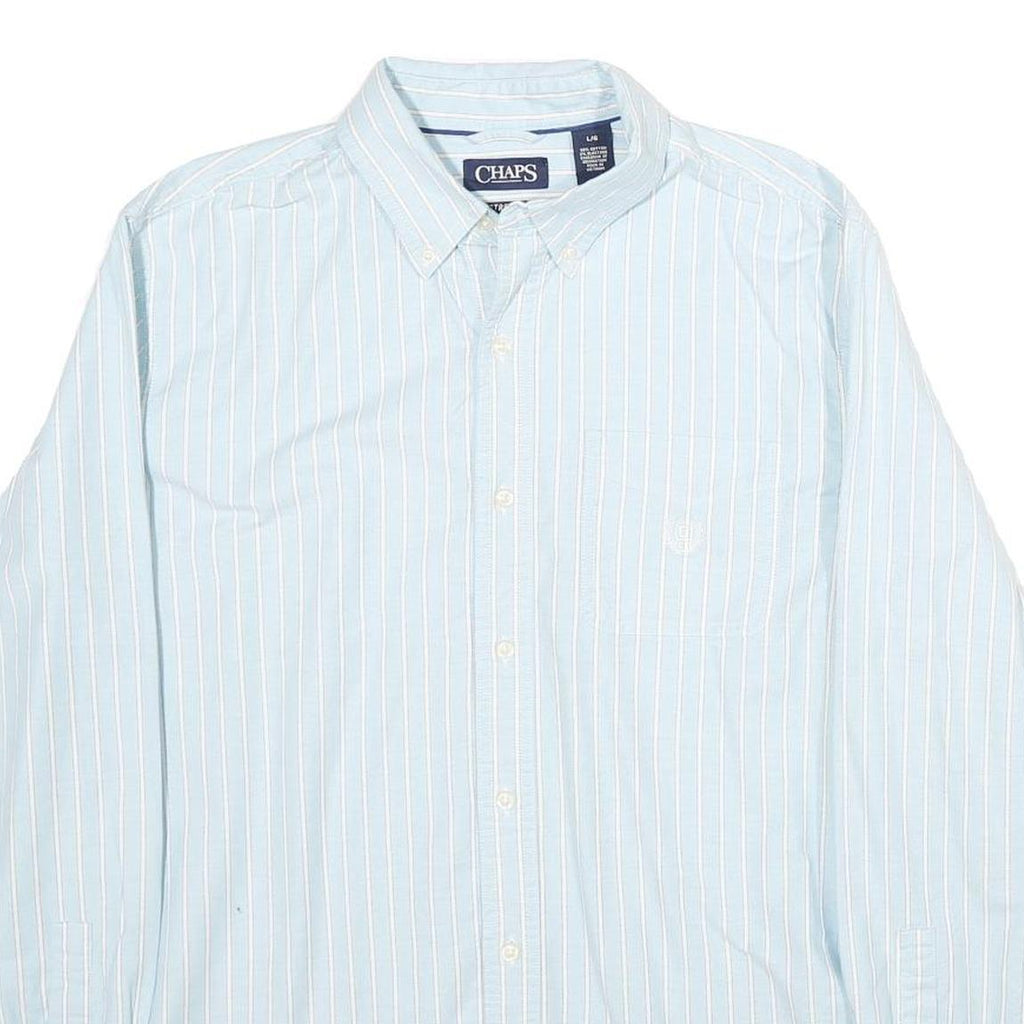 CHAPS Mens Blue & White Striped Shirt L Button-Down Collar Long Sleeve Formal