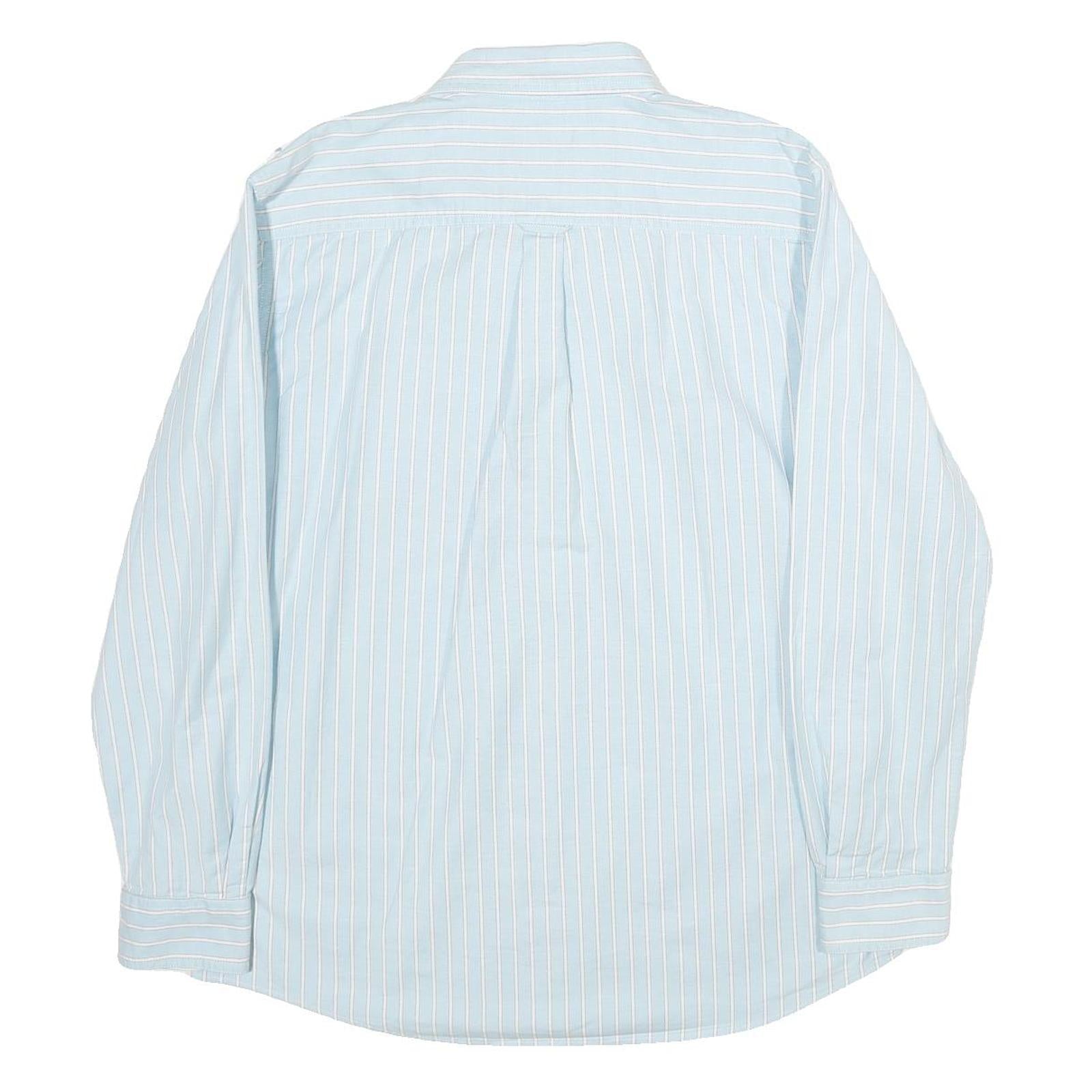 CHAPS Mens Blue & White Striped Shirt L Button-Down Collar Long Sleeve Formal