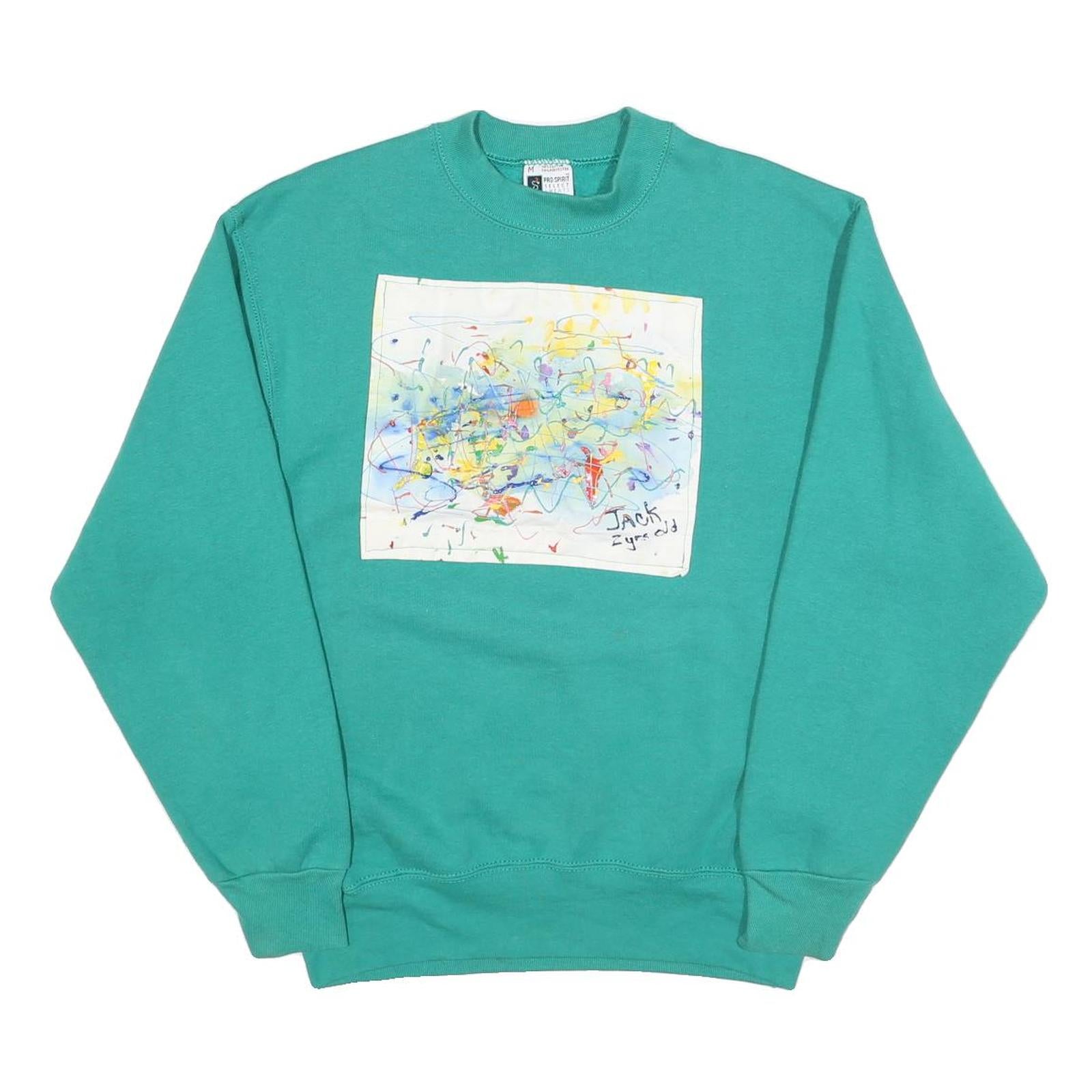 PRO SPIRIT Mens Green Cotton Blend Crew Neck M Abstract Art Sweatshirt