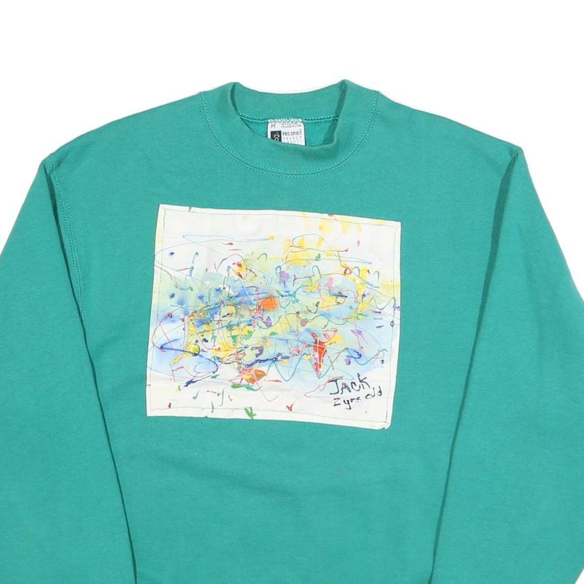 PRO SPIRIT Mens Green Cotton Blend Crew Neck M Abstract Art Sweatshirt