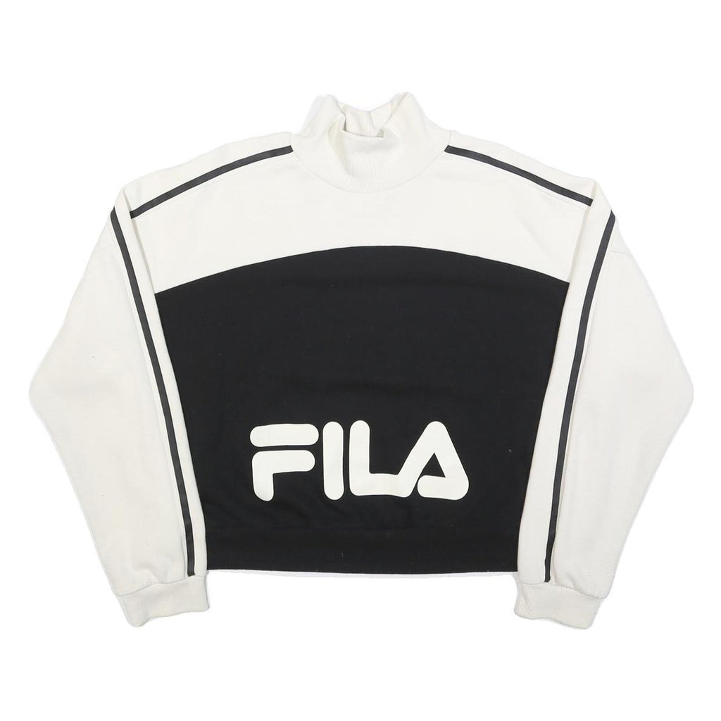FILA Womens White & Black Sweater Crew Neck XL Striped Sleeve Cotton Blend