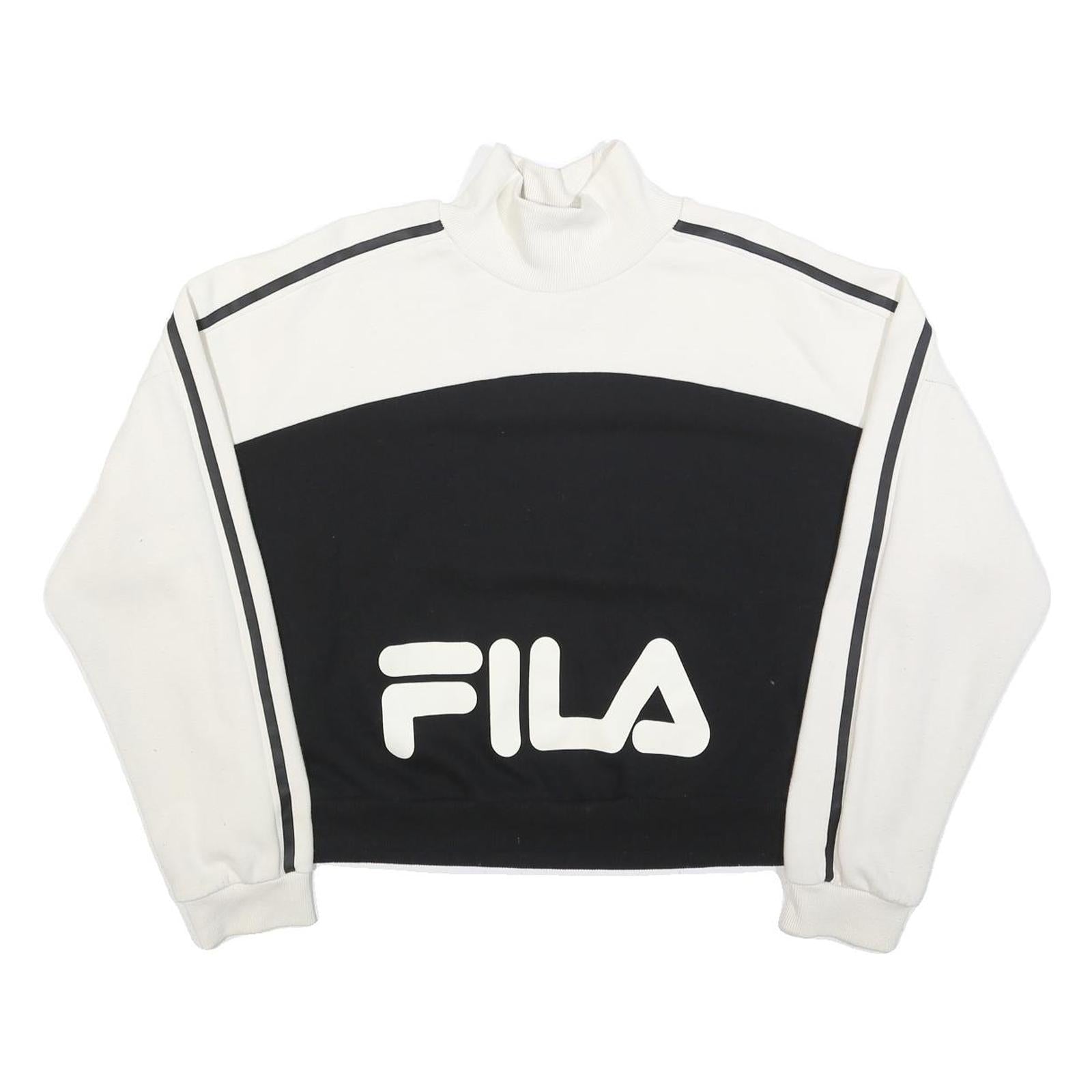 FILA Womens White & Black Sweater Crew Neck XL Striped Sleeve Cotton Blend