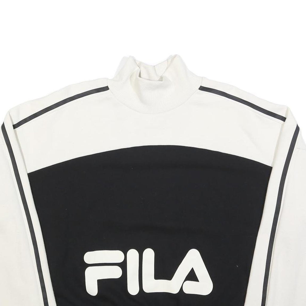 FILA Womens White & Black Sweater Crew Neck XL Striped Sleeve Cotton Blend