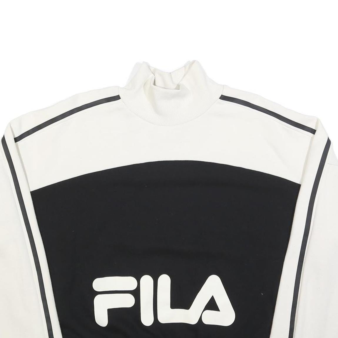 FILA Womens White & Black Sweater Crew Neck XL Striped Sleeve Cotton Blend