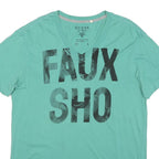 GUESS Mens Green Cotton Blend Graphic T-Shirt L V-Neck Casual Summer Wear