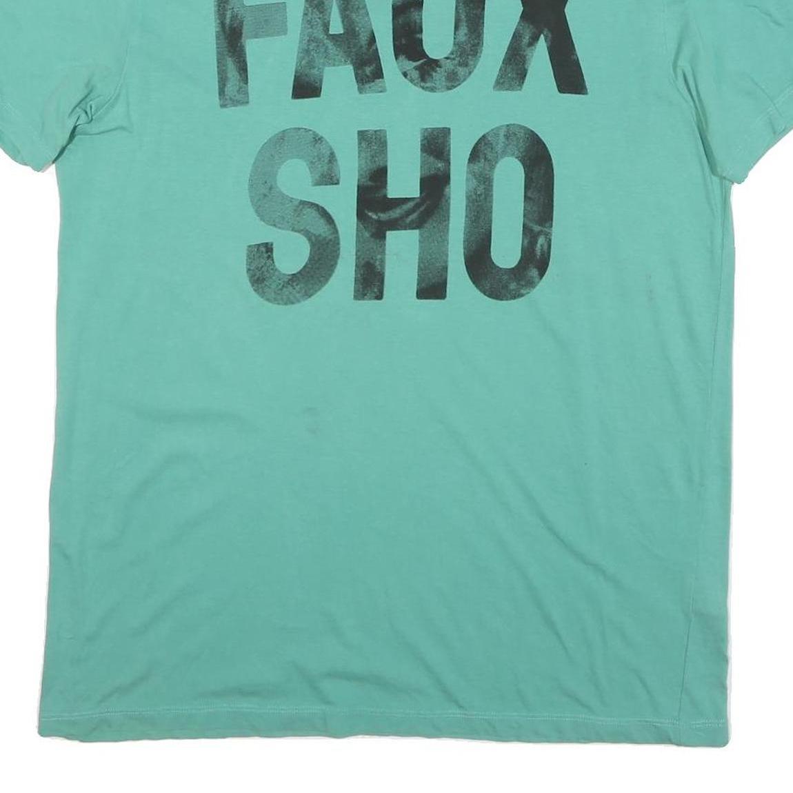 GUESS Mens Green Cotton Blend Graphic T-Shirt L V-Neck Casual Summer Wear