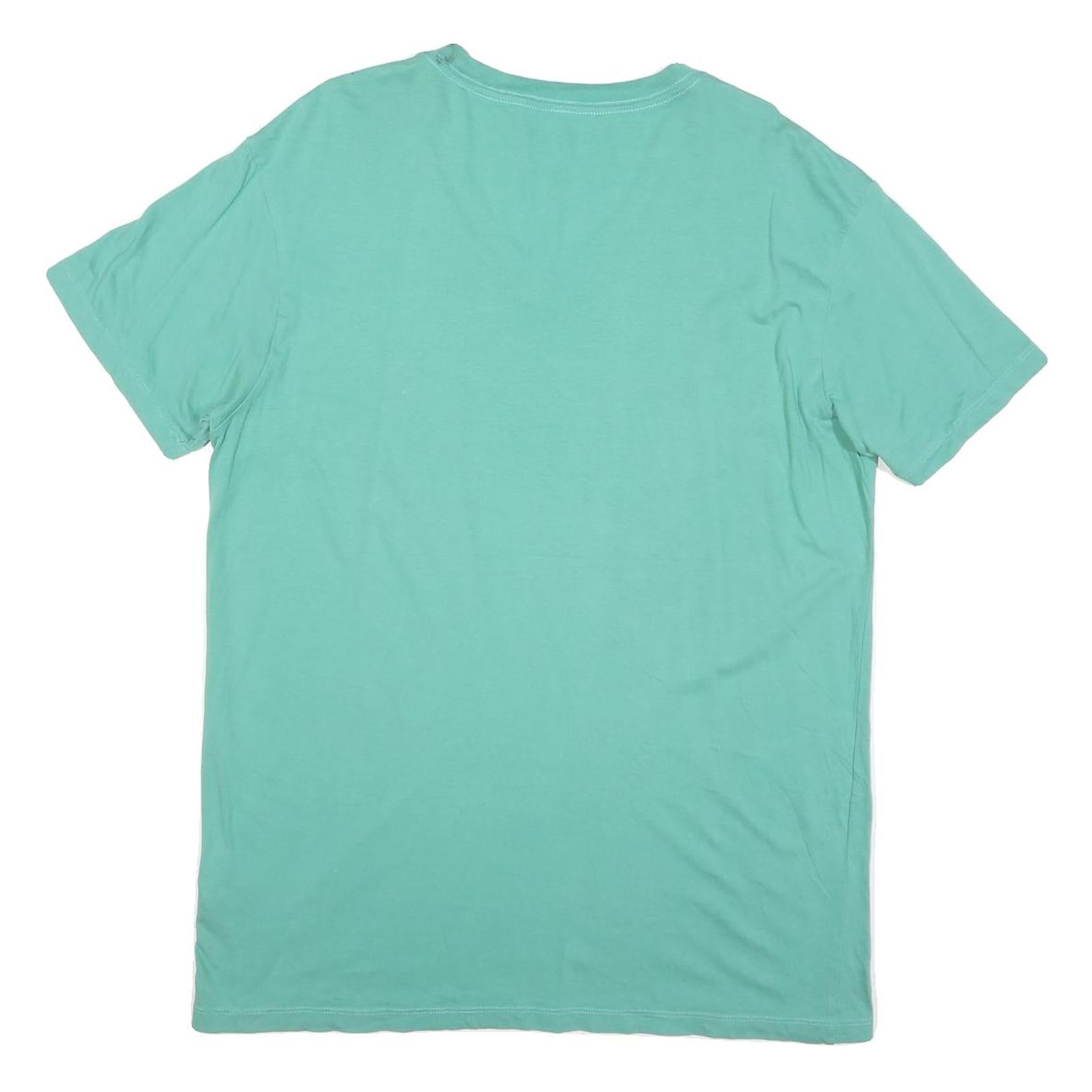 GUESS Mens Green Cotton Blend Graphic T-Shirt L V-Neck Casual Summer Wear