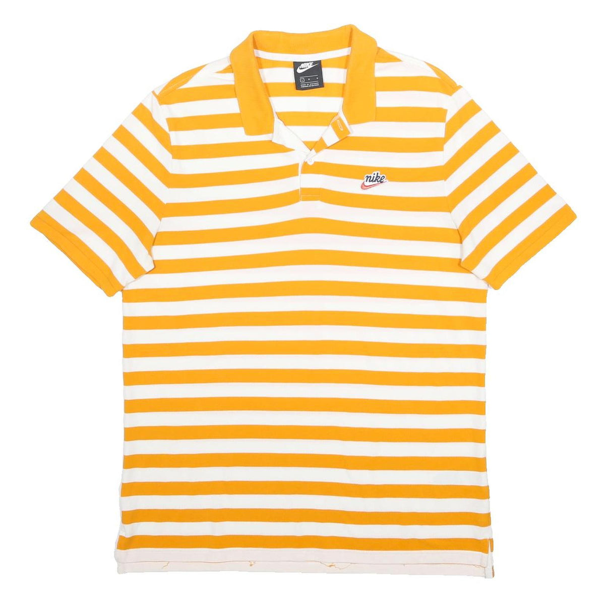 NIKE Mens Yellow & White Striped Cotton Short Sleeve Polo Shirt L Casual