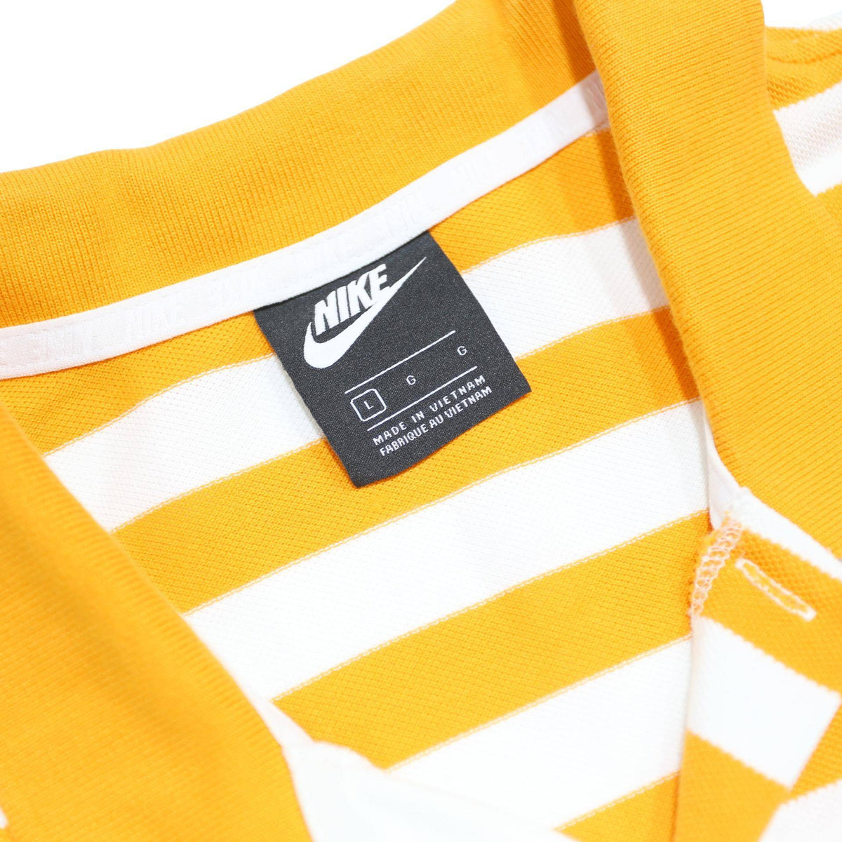 NIKE Mens Yellow & White Striped Cotton Short Sleeve Polo Shirt L Casual