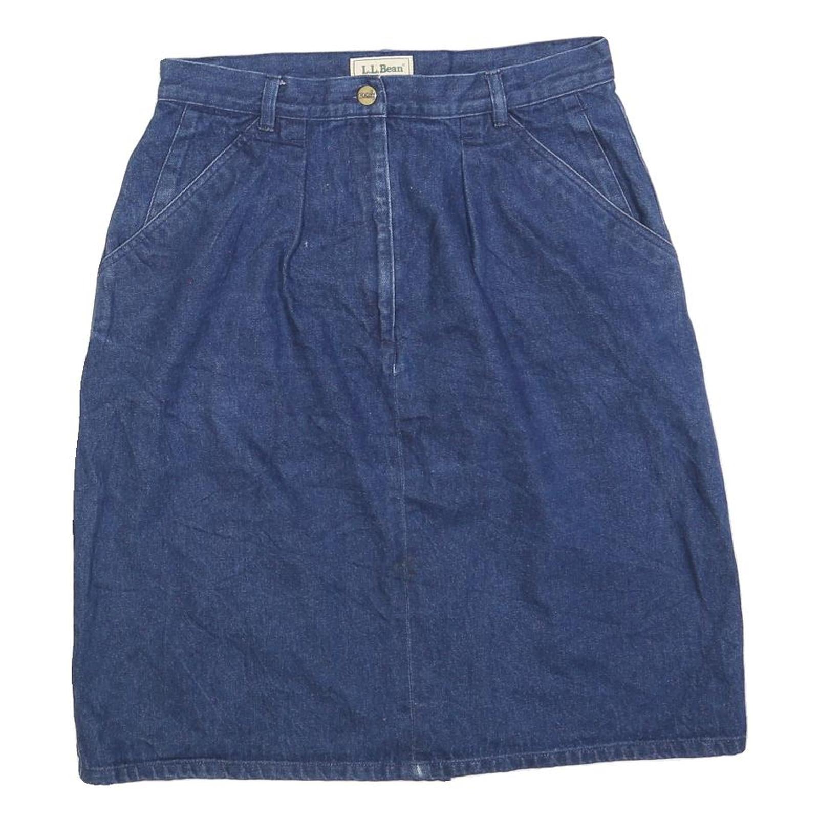 LL BEAN Womens Blue Denim Straight Knee Length Woven Cotton Blend Skirt M Casual